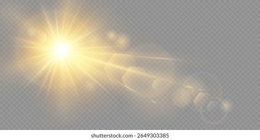 Vector transparent sunlight. Special lens flare light effect isolated on transparent background. Bright shining sun rays for design.