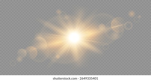 Vector transparent sunlight. Special lens flare light effect isolated on transparent background. Bright shining sun rays for design.