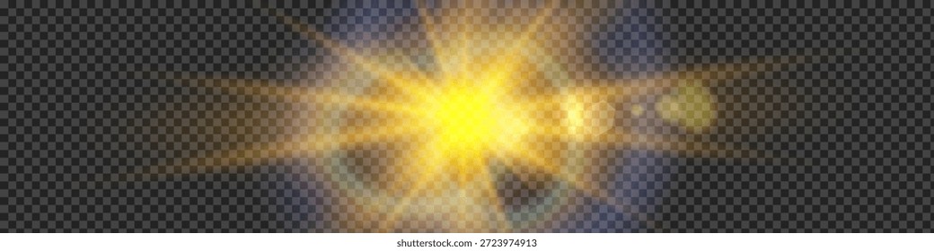 Vektor transparentes Sonnenlicht spezielle Linsen Fackellicht Effekt. Lichteffekt der Linsenfackel. Die Sonne blinkt mit warmen Strahlen und Scheinwerfern.