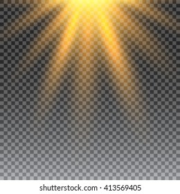 Vector transparent sunlight special lens flare light effect. Sun flash with rays and spotlight