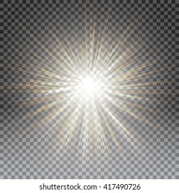 Vector transparent sunlight special lens flare light effect. Sun flash with rays and spotlight