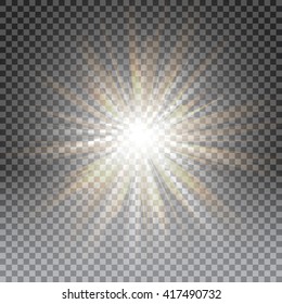 Vector transparent sunlight special lens flare light effect. Sun flash with rays and spotlight