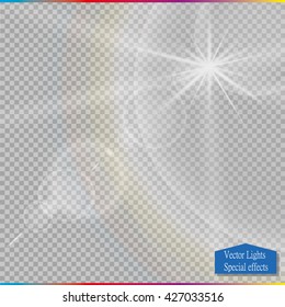 Vector transparent sunlight special lens flare light effect. Sun flash 