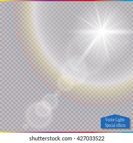 Vector transparent sunlight special lens flare light effect. Sun flash 