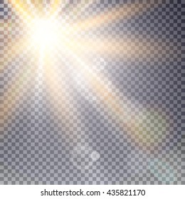 Vector transparent sunlight special lens flare light effect. Sun flash with rays and spotlight