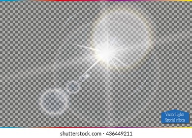 Vector transparent sunlight special lens flare light effect. Sun flash