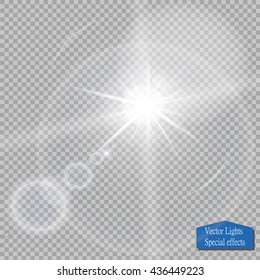 Vector transparent sunlight special lens flare light effect. Sun flash