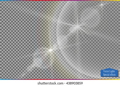 Vector transparent sunlight special lens flare light effect. Sun flash