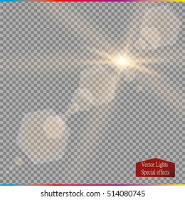 Vector transparent sunlight special lens flare light effect. Sun flash