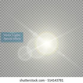 Vector transparent sunlight special lens flare light effect. Sun flash