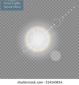 Vector transparent sunlight special lens flare light effect. Sun flash