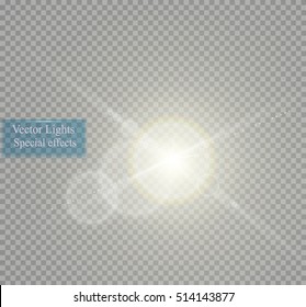 Vector transparent sunlight special lens flare light effect. Sun flash