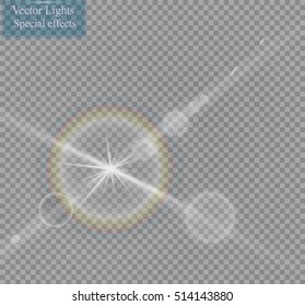 Vector transparent sunlight special lens flare light effect. Sun flash