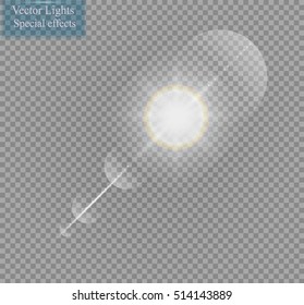 Vector transparent sunlight special lens flare light effect. Sun flash