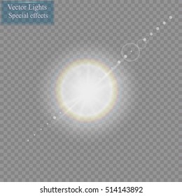 Vector transparent sunlight special lens flare light effect. Sun flash