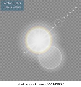 Vector transparent sunlight special lens flare light effect. Sun flash