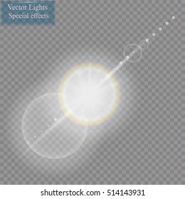 Vector transparent sunlight special lens flare light effect. Sun flash