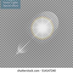 Vector transparent sunlight special lens flare light effect. Sun flash.