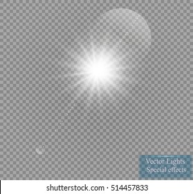 Vector transparent sunlight special lens flare light effect. Sun flash