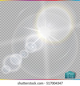 Vector transparent sunlight special lens flare light effect. Sun flash
