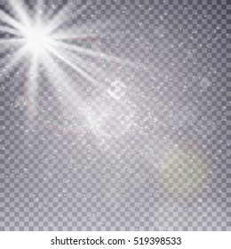 Vector transparent sunlight special lens flare light effect. Sun flash with rays , snow and spotlight.
