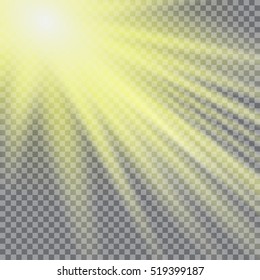 Vector transparent sunlight special lens flare light effect. Sun flash with rays and spotlight.