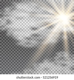 Vector transparent sunlight special lens flare light effect. Sun flash with rays , clouds and spotlight