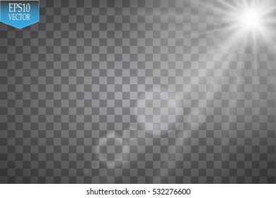 Vector transparent sunlight special lens flare light effect. Sun flash with rays and spotlight
