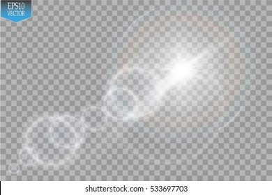 Vector transparent sunlight special lens flare light effect. Sun flash with rays and spotlight
