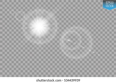 Vector transparent sunlight special lens flare light effect. Sun flash with rays and spotlight

