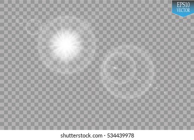 Vector transparent sunlight special lens flare light effect. Sun flash with rays and spotlight

