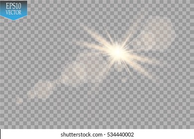 Vector transparent sunlight special lens flare light effect. Sun flash with rays and spotlight

