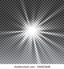 Vector transparent sunlight special lens flare light effect. Sun flash with rays and spotlight