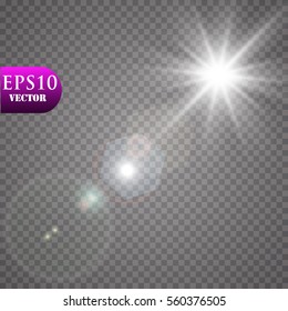 Vector transparent sunlight special lens flare light effect. Sun flash