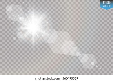 Vector transparent sunlight special lens flare light effect. Sun flash with rays and spotlight