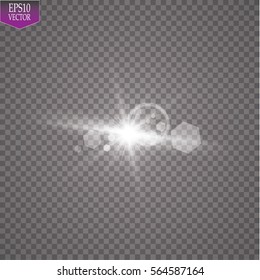 Vector transparent sunlight special lens flare light effect. Sun flash with rays and spotlight