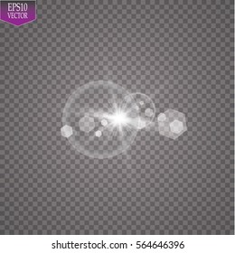 Vector transparent sunlight special lens flare light effect. Sun flash with rays and spotlight
