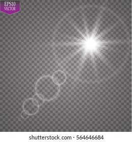 Vector transparent sunlight special lens flare light effect. Sun flash with rays and spotlight
