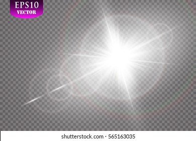 Vector transparent sunlight special lens flare light effect. Sun flash