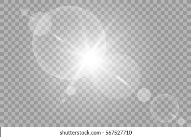 Vector transparent sunlight special lens flare light effect. Sun flash with rays and spotlight