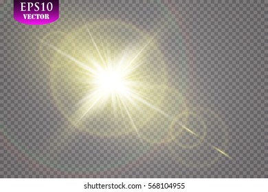 Vector transparent sunlight special lens flare light effect. Sun flash