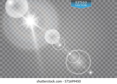 Vector transparent sunlight special lens flare light effect. Sun flash with rays and spotlight
