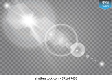 Vector transparent sunlight special lens flare light effect. Sun flash with rays and spotlight

