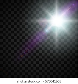 Vector transparent sunlight special lens flare light effect. Sun flash with rays and spotlight