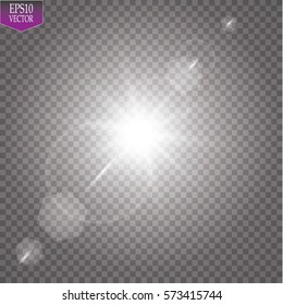 Vector transparent sunlight special lens flare light effect. Sun flash with rays and spotlight
