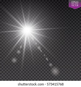 Vector transparent sunlight special lens flare light effect. Sun flash with rays and spotlight

