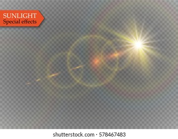 Vector transparent sunlight special lens flare light effect.