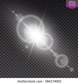 Vector transparent sunlight special lens flare light effect. Sun flash with rays and spotlight
