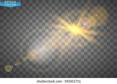 Vector transparent sunlight special lens flare light effect. Sun flash with rays and spotlight
