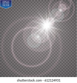 Vector transparent sunlight special lens flare light effect. Sun flash with rays and spotlight
